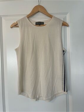 Sleeveless Crewneck Tank Top in Cream with Side Stripe